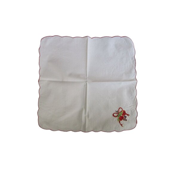 Vintage Embroidered Cotton Holiday Napkins Seven Festive Fruit Bow Design GUC - Picture 3 of 16